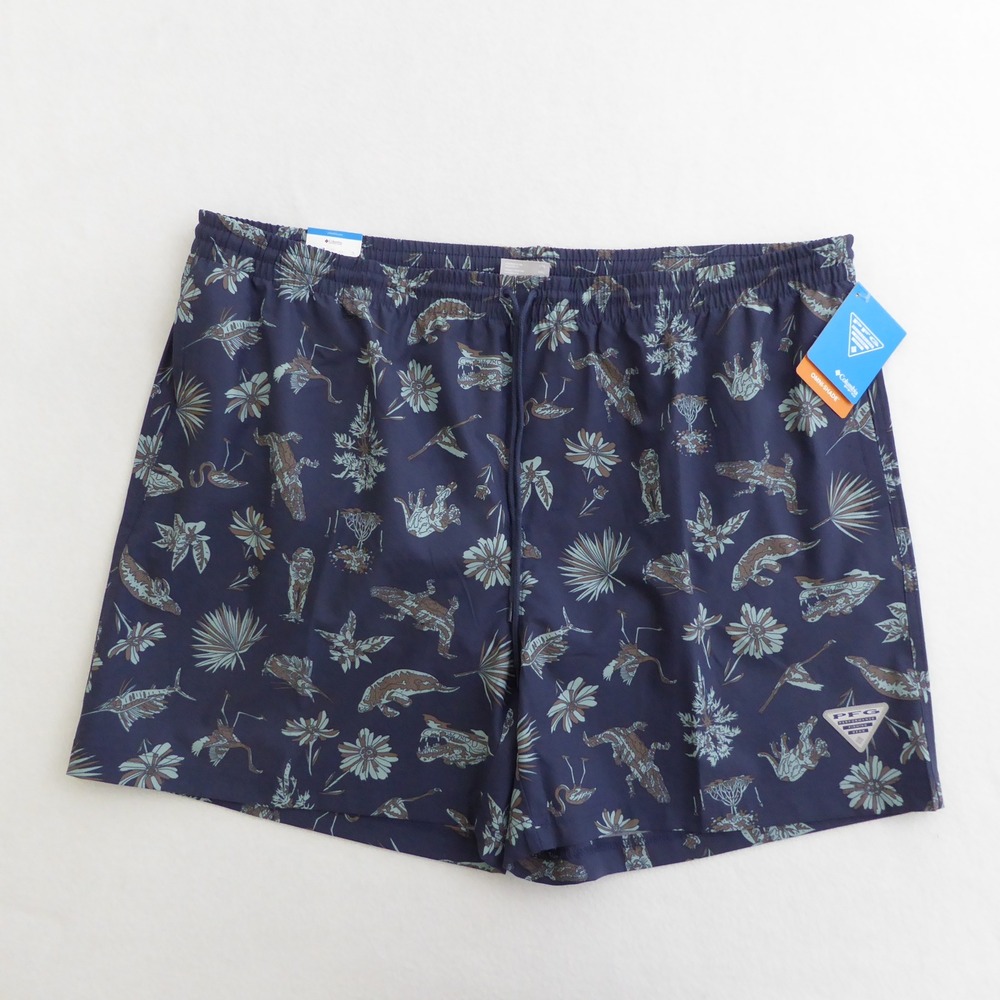 Columbia PFG Rambler Printed Water Shorts Swim Trunks Lined Blue Graphic XXL
